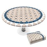 VOUNOT Round Tablecloth Covers Elastic Picnic Waterproof Table Cover Ceramic Pattern 90-120cm, 6702868234263, Khaki Blue