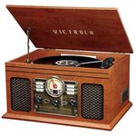 Innovative Technology Nostalgic Classic Wood 6-in-1 Bluetooth Turntable Entertainment Center, Mahogany