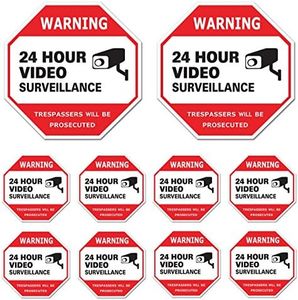 Video Surveillance Sign 10 Pack, CCTV 24 Hour Warning Sticker Door Window Yard Sign, Indoor & Outdoor Use (2-6x6", 8-3x3" Decal)