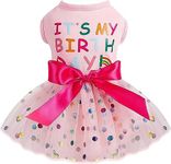 KUTKUT Small Dog Dress Birthday Clothes For Small Dogs & Cats, Polka Colorful Print Mesh Girl Dog Dress, Summer Tutu Princess Pet Puppy Clothing (Size:Xl, Chest: 50Cm) Only For Small Breed, Pink