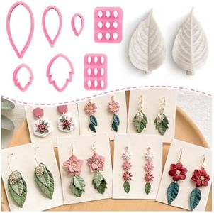 Keoker Leaf Clay Cutters Set, 7 Shapes Polymer Clay Leaf Cutters with Polymer Clay Press Mold, Polymer Clay Earring Molds, Spring Polymer Clay Earring Cutters, Polymer Clay Earring Tools