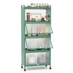 COSTWAY Rolling Kitchen Storage Cabinet, 5-Tier Tall Pantry Utility Shelf with Flip-up Doors & Lockable Wheels, Freestanding Bakers Rack Microwave Stand for Living Dining Room, 60 x 32 x 154cm (Green)