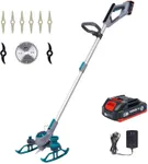 Talionqu Weed Wacker Stringless with Brushless Motor, 20V 2.5Ah Battery Operated Weed Whacker, with Plastic/Metal/Saw Blades, 10,000RPM Powerful Motor, Small Mower/Edger/Trimmer in 1