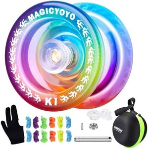 MAGICYOYO Responsive YoYo K1-Plus for Kids Beginners with Yoyo Storage Bag + 12 Yoyo Strings and Yo-Yo Glove Gift (Blue Pink Yellow)