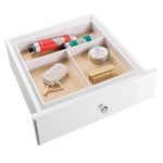 InterDesign RealWood Bathroom Drawer Organizer for Vanity to Hold Makeup, Beauty Products - 3 Compartments, White/Light Wood Finish