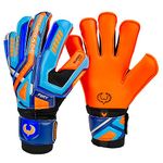 Renegade GK Fury Siege Goalie Gloves with Pro-Tek Finger Savers | 4mm Giga Grip & 4mm Duratek | Orange, Blue, Black Football Goalkeeper Gloves (Size 8, Youth-Adult, Roll Hybrid Cut, Level 4)