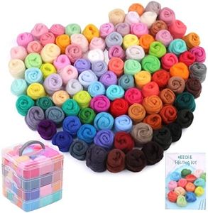 JUPEAN 96Pcs Needle Felting Wool 10.4 oz Wool Roving Yarn Needle Felting Kit with 4-Layer Transparent Storage Box for DIY Hand Spinning and Creations, 3g/Color