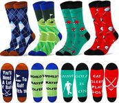 4 Pairs Cute Golf Socks Colorful Cotton Novelty Gifts for Men Funny Casual Sports Themed Crew Socks for Christmas Father's Day Birthday, Bright Colors, One Size