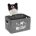 Dogs Toy Storage Baskets Dog Toy Basket Dog Food Storage，Felt Stuff Storage Baskets Foldable Storage Bins with Designed Metal Handle for Organizing Pet Toys, Dog Clothes Blankets, Leashes(Light Gray)