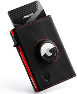 LORZOR AirTag Wallet - Full Grain Leather, Mens Minimalist Wallet with Apple Air Tag Holder, Slim Smart Pop up Card Case, ID Window, RFID Blocking, Front Pocket