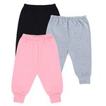 CLAP Unisex Baby Winter Warm Pants Kids Fleece Regular Pajamas Leggings Set Of 3 (18-24 Months, Pink Grey Black)