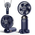 EcoNour Portable Handheld Fan | USB Rechargeable Mini Fan with 5 Speeds | LED Display and Foldable Design | Battery Operated Mini Fan for Home, Office, Bedroom, and Travel