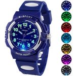 Juboos Kids Watch Analog with 7 Colorful Night Lights Boys Girls Waterproof Soft Strap Kids Time Teaching Quartz Wristwatch for Ages 5-18 (Dark Blue)