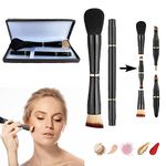 Geamuo Two 4 in 1 Makeup Brush with Case,Double Ended Travel Makeup Brush Set Professional,Includes Foundation,Blush,Eyeshadow,Concealer Brushes,Powder,Portable Mini Travel Makeup Brushes Ideal Gift