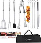 Commercial Chef 10PC BBQ Grill Tool Set – Outdoor Smoker Grilling Accessories, with Carry Bag, Meat Skewers, Spatula, Tongs, Fork, Basting Brush - Gifts for Men