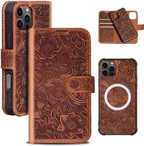 RMAWRAD Leather Case compatible iPhone 16 Pro Max Wallet Case 6.9,Genuine Leather 2-in-1 Magnetic Detachable Shockproof Case,Flip Folio Cover with Card Slot, Wireless Charging RFID Blocking Dark brown