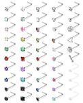 YADOCA 50Pcs Hypoallergenic Nose Rings 20G Surgical Steel Nose Rings Studs L Shaped Nose Piercing Jewelry CZ Opal Heart Nose Studs Set for Women Men