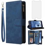 Asuwish Compatible with Samsung Galaxy S3 Wallet Case Tempered Glass Screen Protector and Leather Flip Cover Card Holder Stand Cell Phone Cases for Gaxaly SIII Neo Galaxies S III 3 3S GS3 I9300 Blue