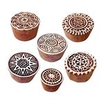 Henna Wooden Stamps Decorative Round Floral Pattern Printing Blocks (Set of 6)