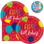 Lobyn Birthday Party Plates and Napkins Vibrant Balloon Party Design 16 Counts Each of 9" Lunch Plates, 16 Counts 6.5" Folded Lunch Napkins Perfect for Happy Birthday Celebrations