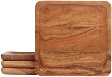 LAVAUX DESIGNS Set of 4 Acacia Wood plates, Square Wooden plates for lunch and dinner | 10x10 inches | Large Serve Size | Shaterproof | Food Grade coating (4)