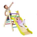 Maxmass Wooden Climbing Set, 2-in-1 Children Climber with Ramp, Toddlers Climbing Ladder Slide for Indoor & Outdoor (Multicolor)