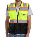 DibSafety 3M Reflective Safety Vest Mesh, High Visibility Vest Yellow and Black, ANSI Class 2 Vest with Pockets and Zipper L