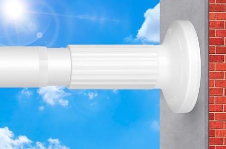 White Tension Curtain Rod 51-165In, Long Adjustable Curtain Rod No Drilling for Window or Bathroom, Outdoor Curtain Rod for Patio, Easy to Install, Never Rust, Rod Diameter 1.26 Inches-White