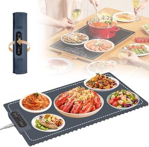 Food Warming mat, Warming Mat for Food, Fast Heating Silicone Electric Warming Tray, Electric Warming Tray to Keep Food Warm at Party, 3 Temperature Settings, Rollable and Portable(Black)