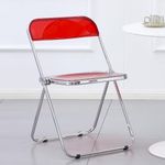 KAIHAOWIN Luxury Modern Acrylic Folding Chair Transparent Chairs-Ghost Stackable Crystal Folding Chair-PC Plastic Living Room Seat-Chrome Frame and Foldable Acrylic Chair-Red