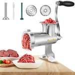 Flyseago Meat Grinder Manual Stainless Steel Food Grinding Machine Sausage Stuffer Hand Cranked Filler Mincer Chopper for Home Use Ground Beef Vegetables Processor Dish Washer Safe (#10)