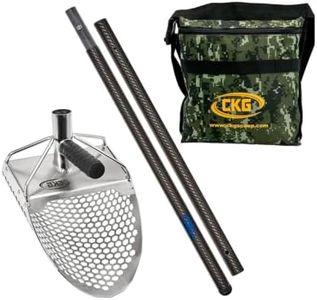 CKG Sand Scoop for Metal Detecting Stainless Steel Beach Shovel Underwater Treasure Hunting, Metal Detecting Shovel Set (Metal Detecting Bag + Scoop + Carbon Fiber Handle) (11x7 + Handle)