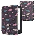 kwmobile Case Compatible with Kobo Clara 2E / Tolino Shine 4 Case - eReader Cover - Dinosaurs Violet/Yellow/Blue