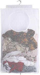 ALYER Breathable Mesh Laundry Hamper,Foldable Hanging Storage Basket,Portable Space Saving Storage Bag (White)