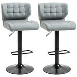 HOMCOM Adjustable Bar Stools Set of 2, Swivel Tufted PU Leather Barstools with Footrest and Back, Bar Chairs for Kitchen Counter and Dining Room, Grey