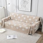 HOKIPO Chenille Sofa Couch Cover Throws Blanket Slipcover 3 Seater, 180 (D) x 300 (L) cm, Beige-Floral (AR-4637-D2)