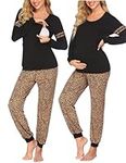 Ekouaer Maternity Pajama Set Nursing Pjs Women Breastfeeding Pregnancy Postpartum Clothes Long Sleeve Top & Pant with Pockets