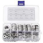 Belle Vous Stainless Steel Flat Washers with Storage Box (580 Pieces) - 9 Assorted Sizes M2, M2.5, M3, M4, M5, M6, M8, M10 & M12 - Round Metal Screw Washer Kit - Repair, Factories & Home Decoration