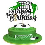 1Pcs Soccer Happy Birthday Cake Topper Glitter Happy Birthday Sign Football Player Cake Pick Decorations for Sport Theme Man Boy Girl Birthday Party Decoration Supplies Black