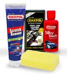 Waxpol Interior Exterior Polish & Scratch Remover (Silky Touch Polish 100 ml+ Vinyl & Leather Polish 125 ml+ Scratch Remover 150 g+ Sponge)