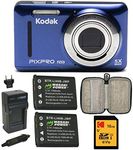 KODAK PIXPRO Friendly Zoom FZ53 Digital Camera with 2.7-Inch LCD (Blue) with Knox Gear Hardshell Travel Case, 16GB SD Card, and Spare Battery & Travel Charger Bundle (4 Items)