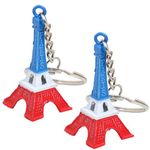 TRIXES Set of 2 Tricolour Novelty Eiffel Tower Keychain Pendants Red White Blue Paris Landmark Keyring Accessory for Bastille Day and National Celebrations