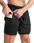 Aolesy Men’s 2 in 1 Running Shorts, Workout Gym Athletic Shorts for Men Quick Dry Lightweight Training Shorts with Pockets, Black, Medium