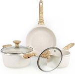 Wodillo Pots and Pans Set Nonstick, Beige Granite Induction Kitchen Cookware Sets, Healthy Skillet Non Sticking Saute Pan & Saucepans(PFOS, PFOA Free)