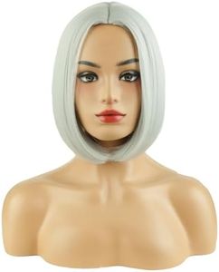 MAGQOO Grey Wigs for Women Gray Bob Wig Short Straight Silver Wig Middle Part Synthetic Heat Resistant Cosplay Costume Party Wigs