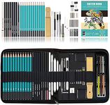 Sabahz Trading Kalour Sketching Drawing Kit(50 Pieces) - 9" X 12" Sketch Pad - Premium Graphite,Charcoal,Pastel and Drawing Tools - Art Supplies for Sketching Shading - Gift for Artist Adults Beginner