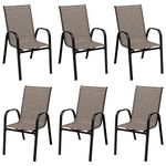 Giantex Set of 6 Patio Chairs, Stackable Outdoor Dining Chairs, with Curved Armrests and Breathable Fabric, Bistro Chairs with Steel Frame for Porch Lawn Garden Poolside Yard (6 Patio Dining Chairs)