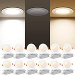 FORT 4inch 3CCT LED Recessed Slim Pot Light with Junction Box 12Pack, Selectable, 3000K/4000K/5000K-10W Eqv 80W, 780LM, Dimmable recessed Lights IC Rated ETL Energy Star