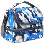 FlowFly Double Decker Cooler Insulated Lunch Bag Large Tote for Boys, Girls, Men, Women, with Adjustable Strap,Blue Camo