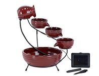 Smart Solar 23941R01 Ceramic Solar Cascade Fountain, Lava Red Finish, Powered by Included Separate Solar Panel, No Operating Costs or Wiring Required